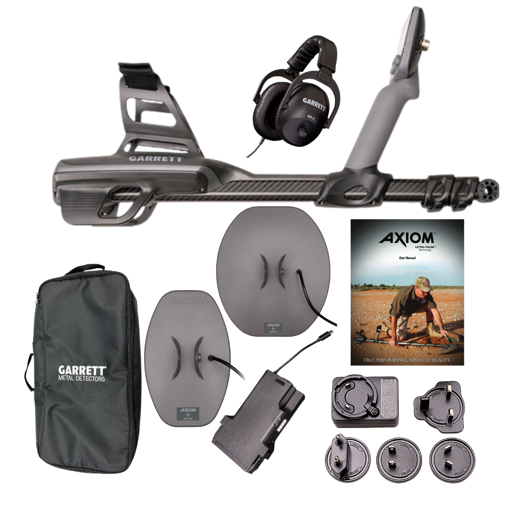 Garrett Axiom Waterproof Metal Detector with Mono 13″x11″ and DD 11″x7″Search 