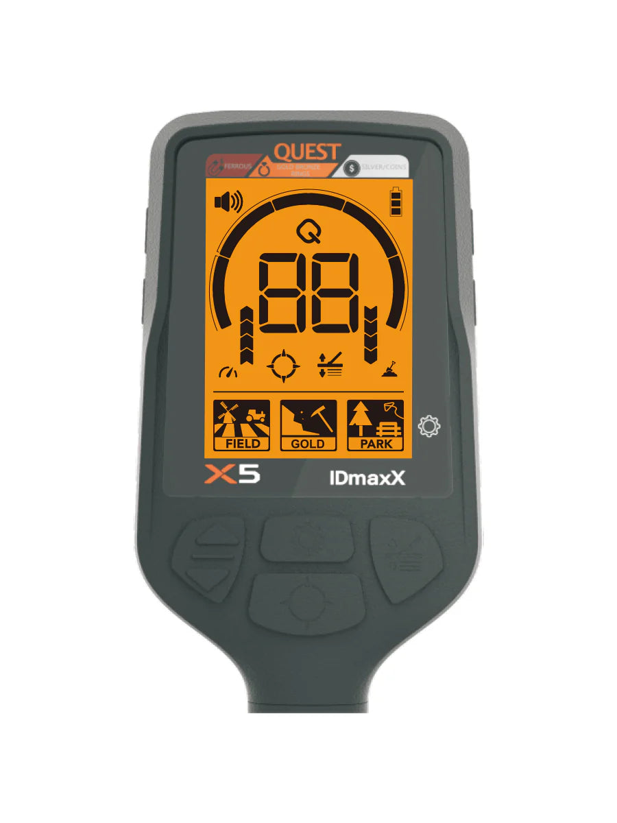 QUEST X5 IDmaxX Metal Detector with 9x5" Blade9 Waterproof Search Coil